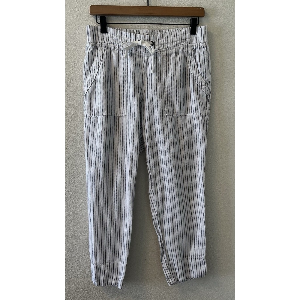 Athleta Bali Linen Pants Women's Size 6 Drawstring Pockets White Gray